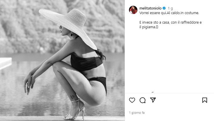 Melita Toniolo, il post su Instagram