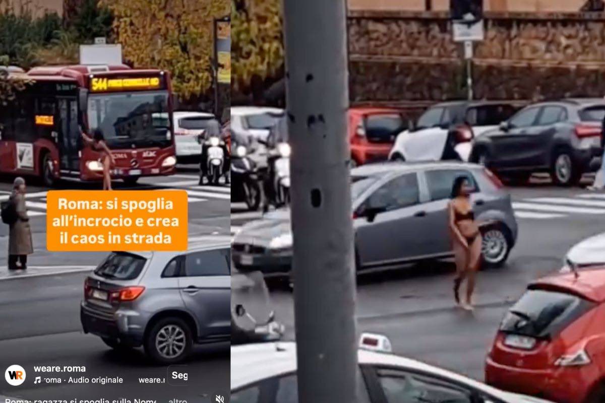 donna nuda blocca il traffico in via Nomentana